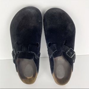 Birkenstock Boston Black Suede Leather Slides Mules Sandals EU 40 US Ladies 9